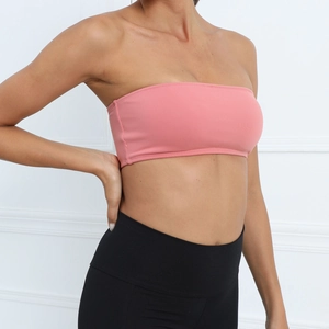 Pink tube top yoga bra and high waisted black leggings set for women fitness wear