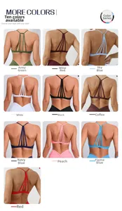 Vue détaillée en grille montrant 10 couleurs de brassière de sport à bretelles croisées