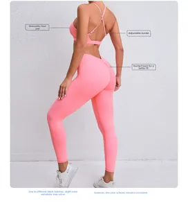 Ensemble de yoga rose avec brassière dos croisé et legging taille haute effet push-up