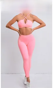 Tenue de yoga Wild Peach avec soutien-gorge à dos croisé et legging de sport taille haute