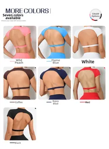 Collage of backless quick-dry yoga tops showing various colors and strappy back detail