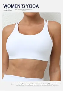 Detailed view of white quick-dry sports bra featuring thin double straps and U-neck design