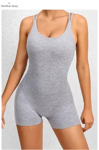 Détail du tissu de compression gris chiné et design dos nageur du body de yoga
