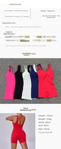 Detailed size guide table for high-elastic backless one-piece yoga romper shorts