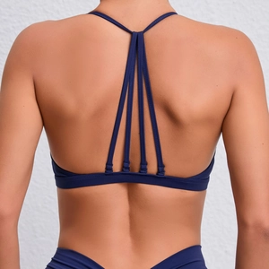 Soutien-gorge de Yoga pour Femmes à Bretelles Amovibles Col en V Haut de Sport Plissé Soutien Moyen Dos Croisé Fitness