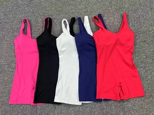 Detailed flat lay of high-elasticity one-piece yoga suits in five vibrant colors
