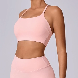 Rosa Yoga-Set mit Cross-Back Sport-Bra und hoch taillierten Leggings, hohe Elastizität