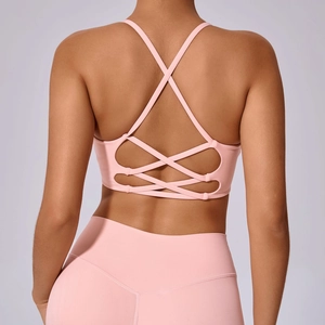Damen Cross Back Träger Stoßfest Gepolstert Yoga BH Top Atmungsaktiv Fitness Fitnessstudio Laufen Sport Weste