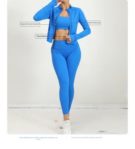 Ensemble de yoga 3 pièces avec veste zippée, brassière et legging taille haute
