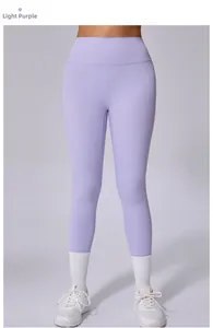 Détails du legging de yoga sans couture violet clair avec taille haute gainante