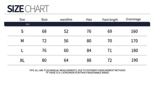 Detailed size chart for quick-dry yoga bodysuit including bust, waist, and hip measurements