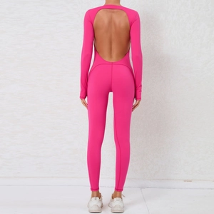 Women Backless Yoga Unitard Long Sleeve One Piece Workout Jumpsuit High Elasticity Fitness Bodysuit Thumbholes Sportswear