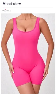 Detail shot of rose red quick dry yoga bodysuit with backless design and slim fit cut
