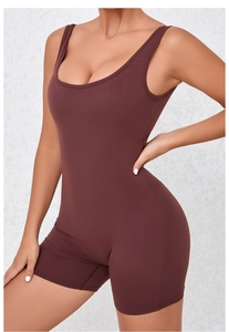 Mocha racerback bodysuit with high-stretch fabric and slim fit design for yoga