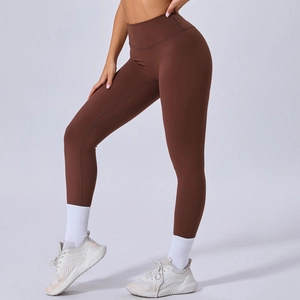 Pantalon de yoga marron taille haute pour femme, legging de sport de compression à séchage rapide