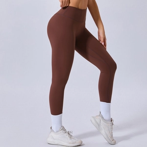 Legging de yoga marron foncé à taille haute avec ceinture de compression pour fitness et running