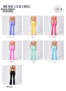 Collage di pantaloni svasati da yoga a vita alta e top sportivi in sette colori vivaci