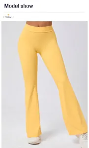 Nahaufnahme einer hellgelben Yoga-Hose mit hohem V-Bund für optimalen Halt und Komfort