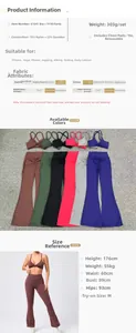 Détail de l'ensemble de yoga extensible avec brassière et pantalon évasé en plusieurs coloris