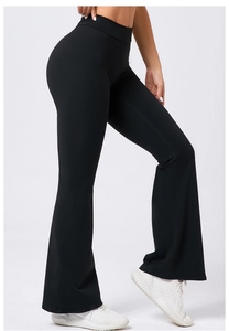 Detailansicht der schwarzen Schlag-Yogahose mit hoher Taille und Po-Lifting-Passform