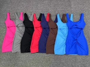 Detail of V-cut waist and gathered fabric on diverse quick-dry athletic bodysuits