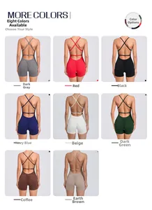 Back view of open back jumpsuits with scrunch butt detail in eight different colors