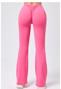 Detailansicht der High Waist Scrunch Butt Schlaghose Yoga in lebhaftem Pink