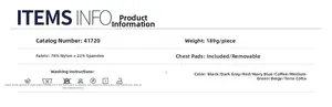 Detailed size and material chart for the backless peach butt lifting yoga bodysuit