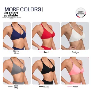 Dettaglio dei colori del reggiseno sportivo con doppie spalline e design arricciato