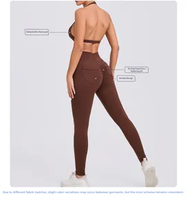 Détail du pantalon de yoga taille haute avec effet push-up et poche latérale pratique