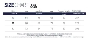 Size chart for women yoga set showing bust waist and hips measurements in centimeters