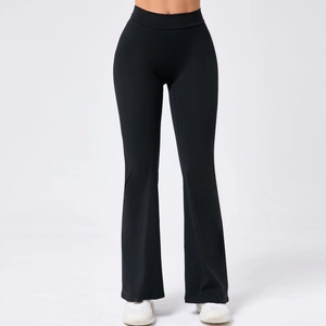 Schwarze Yoga-Schlaghose mit hoher Taille und Bauchkontrolle für Fitness und Sport