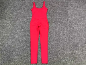 Tuta da yoga rosa senza maniche in tessuto elastico ad asciugatura rapida, vista piatta
