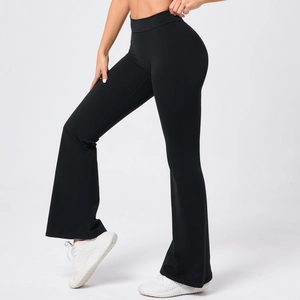 Schwarze Yoga-Schlaghose für Damen mit hoher Taille, Push-up-Effekt und elastischem Stoff