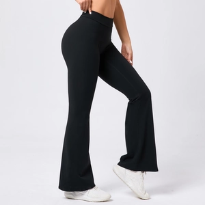 Schwarze Yoga-Hose mit hohem Bund, Schlag und Bauchweg-Effekt, schnelltrocknend