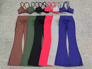 Détails du legging froncé et du soutien-gorge de sport croisé en six couleurs variées