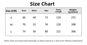 Detailed size chart for yoga jumpsuit with bust, waist, and hip measurements in centimeters