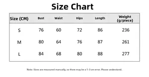 Size chart showing bust, waist, and hip measurements for zip-up yoga bodysuit