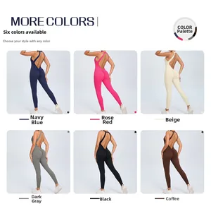 Multiple color options for the backless yoga bodysuit featuring six athletic shades