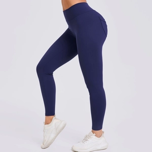 Dunkelblaue High-Waist Yoga-Leggings für Damen mit figurformendem Push-Up-Effekt
