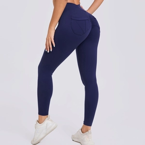 Marineblaue High-Waist Yoga-Leggings mit Scrunch-Butt-Lift und Taschen zum Laufen