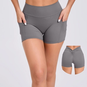 Women High Waist Yoga Shorts With Pockets Butt Lifting Tight Running Workout Athletic Fitness Yoga Pants Bottom