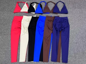 Ensembles de yoga deux pièces en six couleurs avec leggings froncés à effet push-up