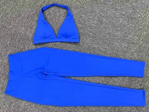 Ensemble de yoga bleu roi deux pièces avec brassière dos nu et legging taille haute