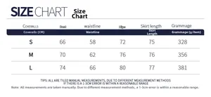 Detailed size chart for tennis dress showing bust waist and hips measurements in cm