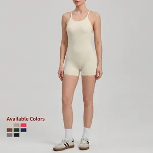 Women's backless one-piece yoga romper in ivory white with bodycon athletic fit