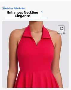 Close-up of classic red polo neck design and tailored fit of a women's sports dress
