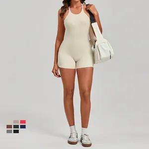 Women's peach lift yoga romper with racerback design in milky white, available in 9 colors