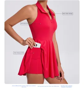 Detail view of athletic dress with POLO collar and side pocket for phone storage