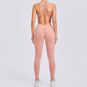 Women Backless Yoga Jumpsuit With Chest Pads Sexy Hollow Out One Piece Fitness Bodysuit Gym Running Sportswear Unitard
